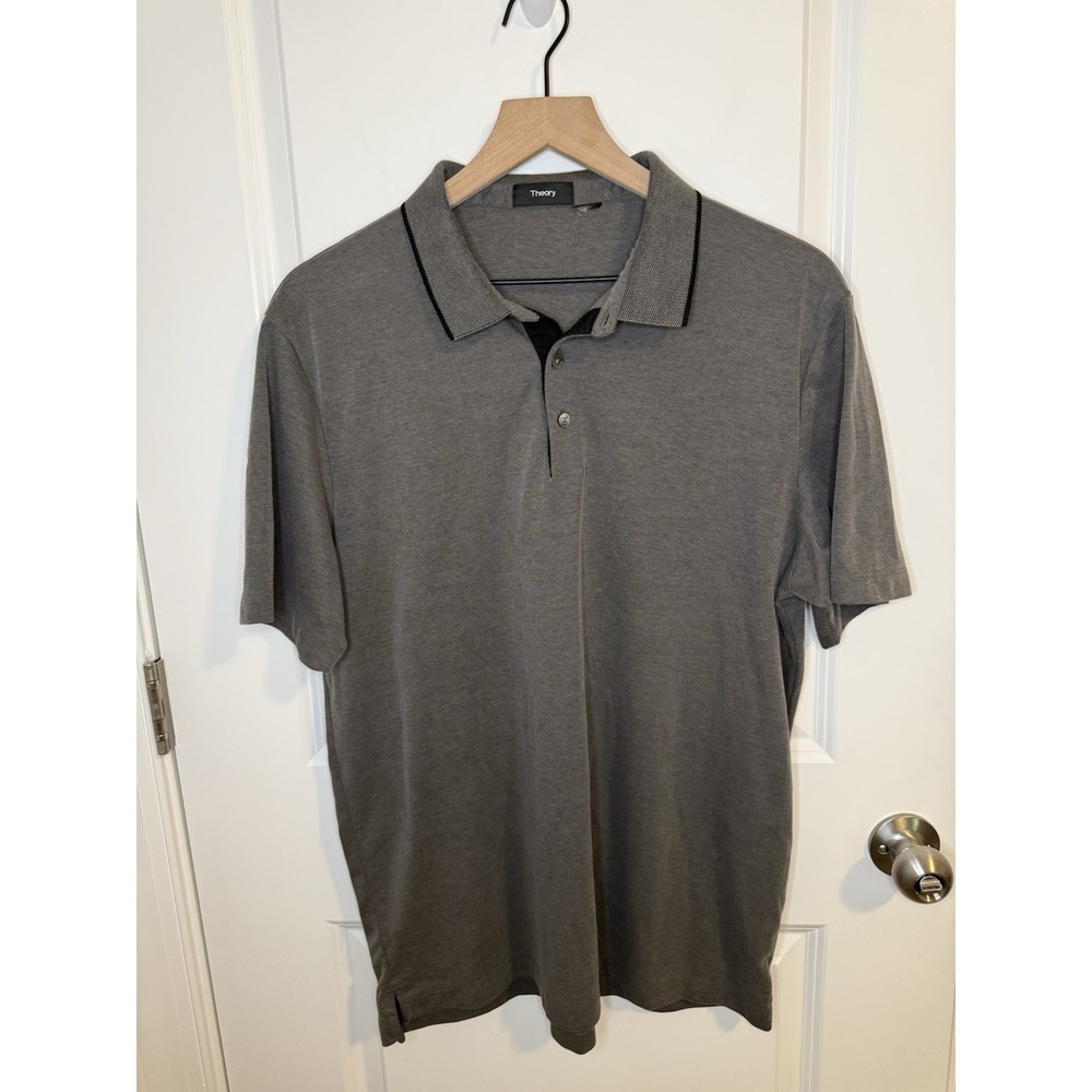 Theory Urban Pique Soft Pima Cotton Button Polo Men's Size Large Gray‎